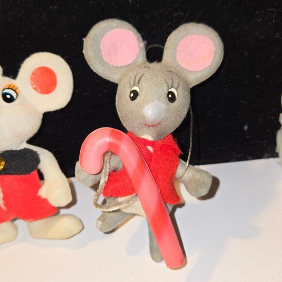 3 vintage Flocked Mice Mouse Christmas Ornaments - Picture 4 of 6
